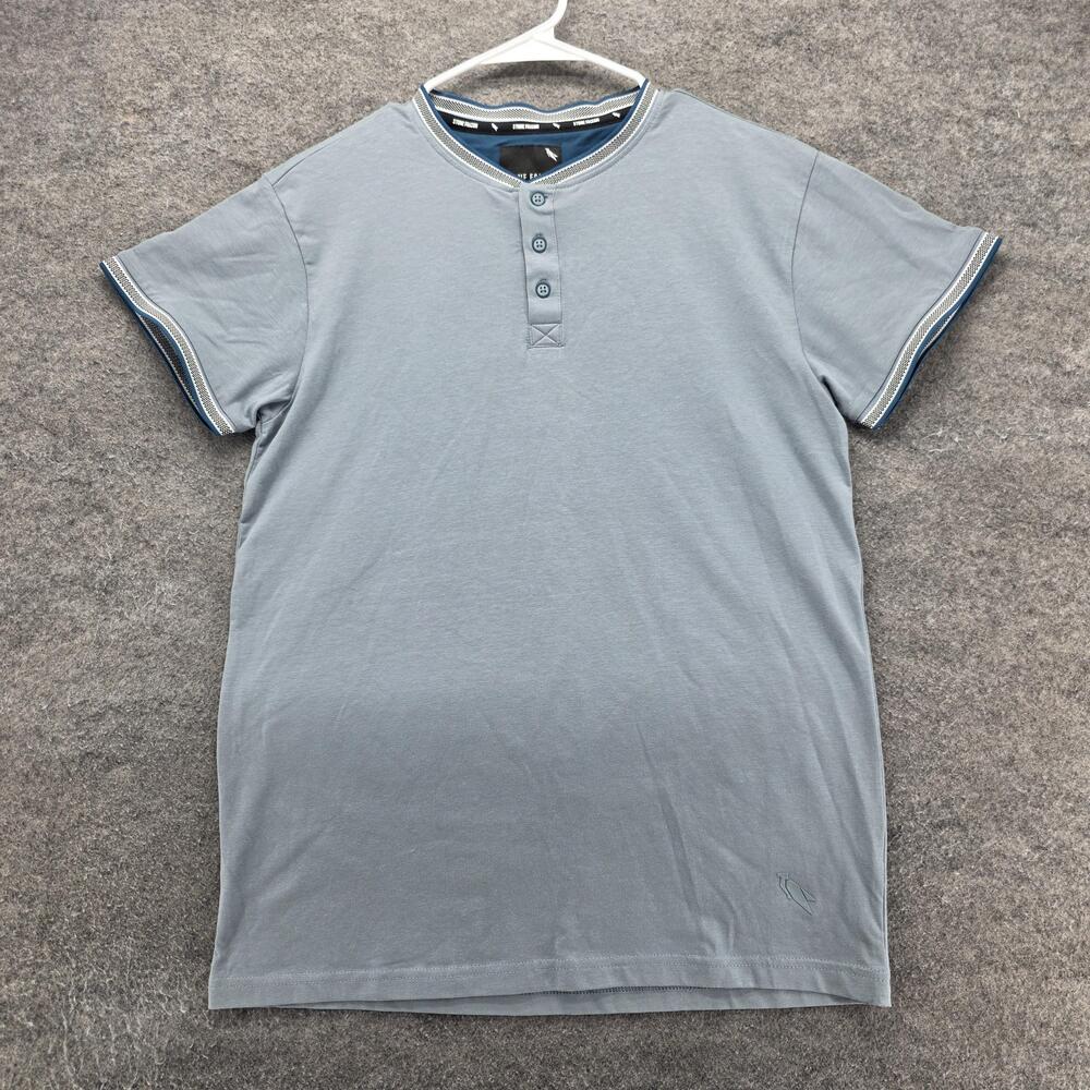 Stone Falcon Shirt Mens S Gray Short Sleeve Henley Stretch Logo Lightweight